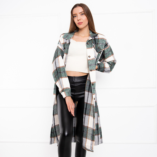 Зелена жіноча довга сорочка в клітинку