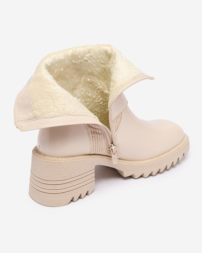 Royalfashion Cream Dámské kozačky Tedica na plochém podpatku