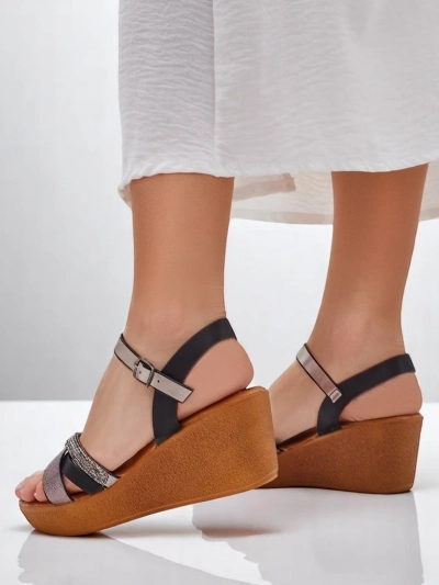 Dámské wedge sandály Royalfashion se rhinestones a třpytem Glittera