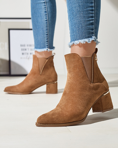 Světle hnědé dámské nízké kozačky na podpatku Xizia - Obuv