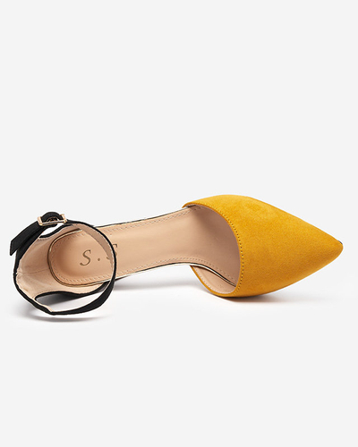 Hořčičné sandály na sloupku s módním vzorem Herino - Obuv