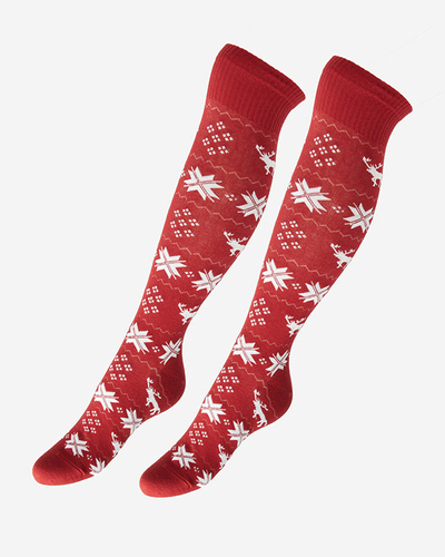 Dámské dlouhé vánoční ponožky v bordó barvě - spodní prádlo