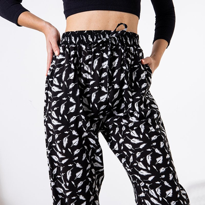 Dámské černé látkové kalhoty s peřím - Oblečení