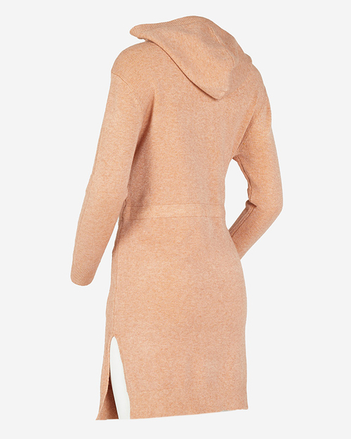 Світло-коричневий жіночий светр-туніка з капюшоном