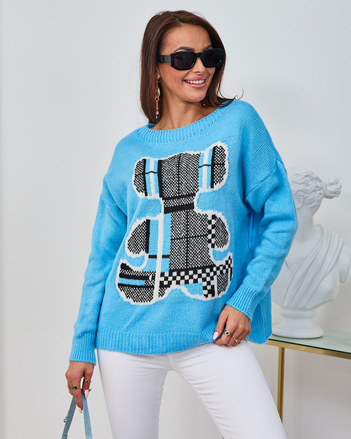 Синій жіночий светр з ведмедиком Royalfashion