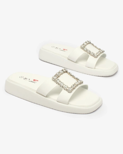 OUTLET Royalfashion Білі жіночі шльопанці з кристалами Telika