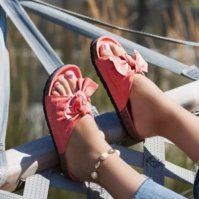 OUTLET Růžové žabky s mašlí Summer Blow - Obuv
