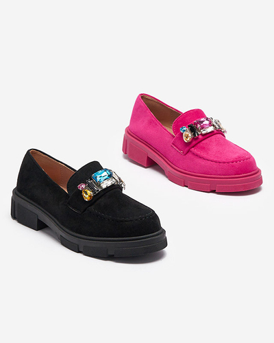 Жіночі мокасини з екозамші кольору фуксії з декоративними кристалами Alenns- Footwear