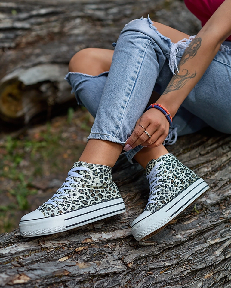 Royalfashion Béžové dámské tenisky na leopardí platformě Fylissa