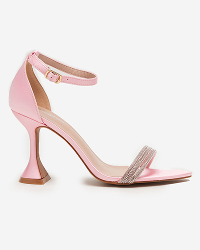 Růžové dámské sandály na vysokém podpatku s ozdobnými kubickými zirkony Manestri - Obuv