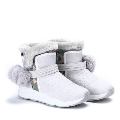 Szare śniegowce z pomponami Thea - Obuwie