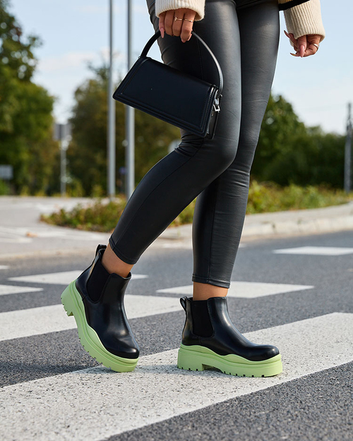 Royalfashion Чорні жіночі чоботи а-ля соболь на зеленій підошві Aterisa