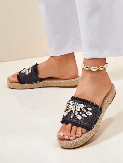 Dámské sandály Royalfashion Helena Decor černé espadrilky s mušlemi