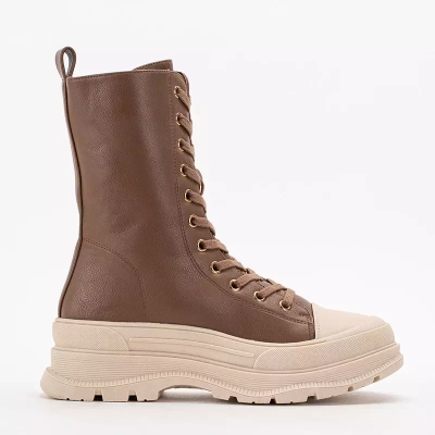 VÝSTUP Světle hnědé dámské vysoké kozačky na plochých podpatcích Magara - Boty