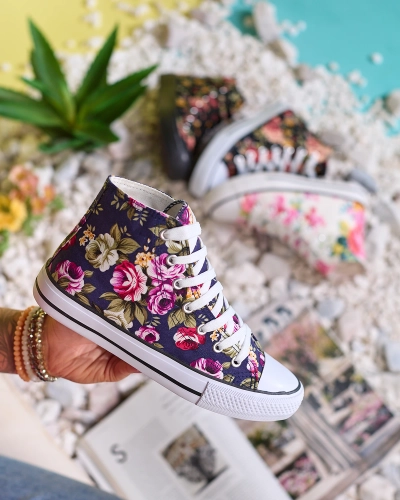 Royalfashion Жіночі темно-сині високі кеди в квітковий візерунок Soxic