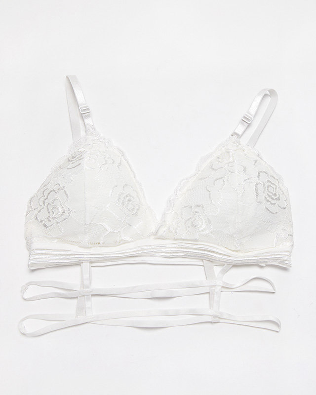 Dámská bílá podprsenka s krajkou a pruhy - Spodní prádlo