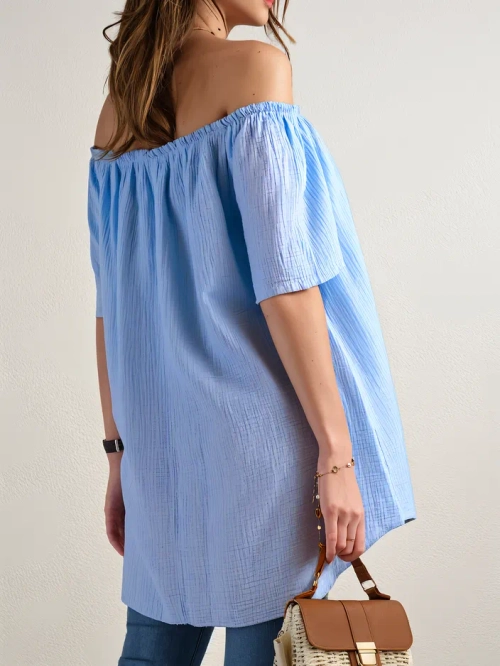 Royalfashion Жіноча бавовняна блузка в іспанському стилі з декоративними ґудзиками