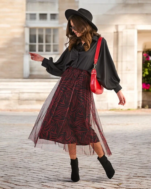 Роялфешн Візерункова жіноча міді-спідниця з тюлем