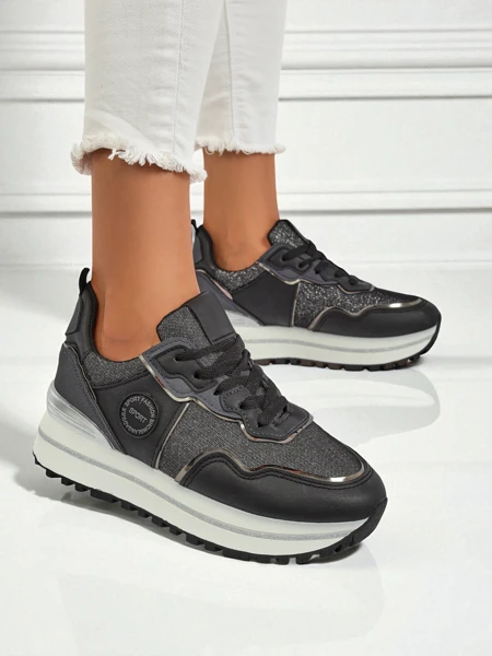 Dámské tenisky Callista Nero na platformě 4cm, ekologická kůže