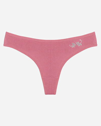Темно-рожеві смугасті жіночі трусики стрінги з нашивкою - Спідня білизна