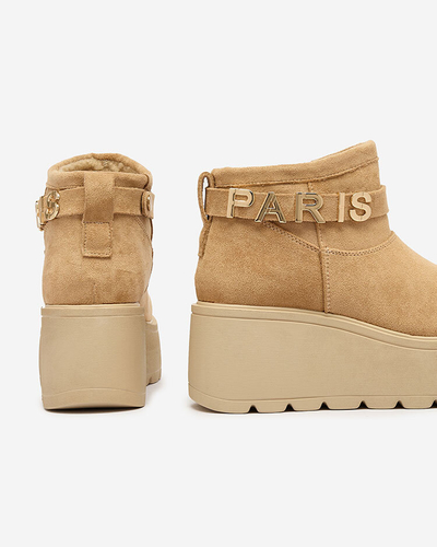 Royalfashion Světle hnědé dámské boty a'la snow boots s ornamentem Parisela