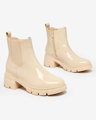 Royalfashion Бежеві лаковані жіночі утеплені черевики Angel Steps