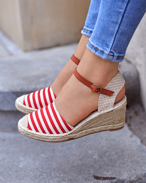 Червоні жіночі босоніжки a'la espadrilles в смужку Mecera - Туфлі