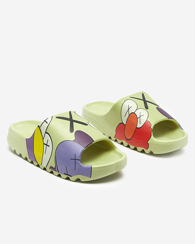 Зелені жіночі резинові шльопанці з принтом Pfizz