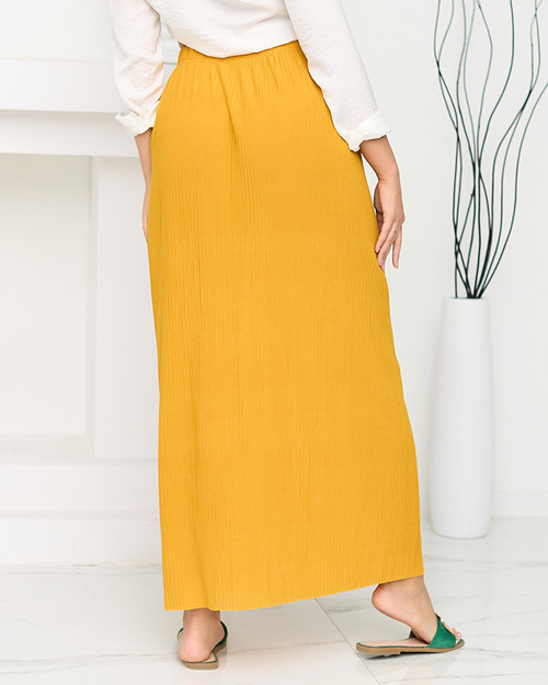 Жіноча гірчична спідниця міді плісе на гудзиках - Взуття