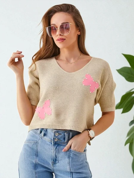 Royalfashion Dámský bavlněný krátký svetr s motýly