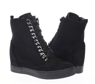 Czarne sneakersy na koturnie - Obuwie