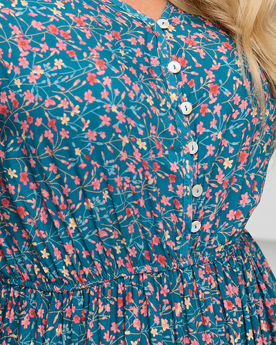 Жіноча синя довга квіткова літня сукня - Одяг