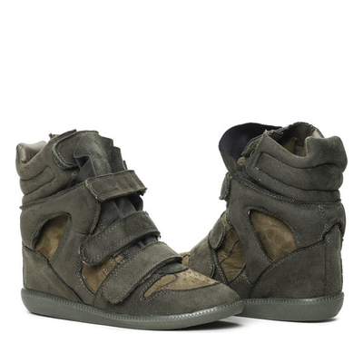 Zielone sneakersy na koturnie Ilona- Obuwie