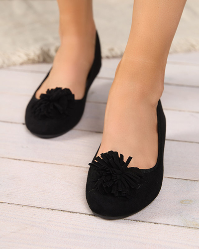 Černé eko semišové baleríny se zdobením Kviassi. Obuv
