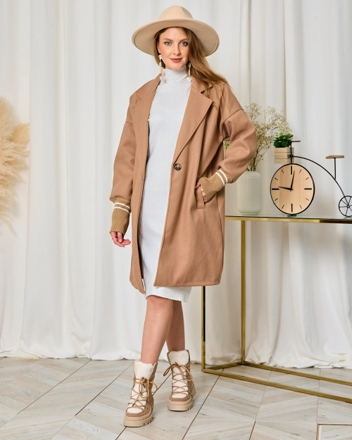 Royalfashion Жіноче пальто-куртка довжиною до коліна світло-коричневого кольору