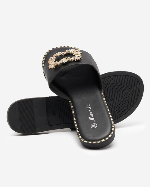 Елегантні жіночі чорні тапочки із золотим орнаментом Meriso - Взуття
