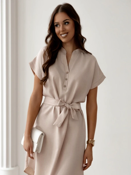 Royalfashion Dámské minišaty s krátkými rukávy a knoflíkovým zapínáním u výstřihu