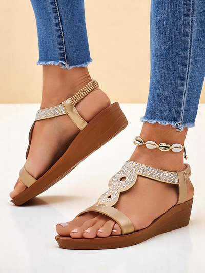 Dámské sandály na klínku Aurelia Royalfashion zlaté ekologická kůže