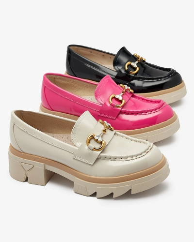 Lakované fuchsiové dámské mokasíny s krystaly Inriw - Obuv