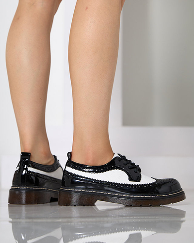 Жіночі чорно-білі лаковані туфлі на шнурівці Vyvana- Взуття