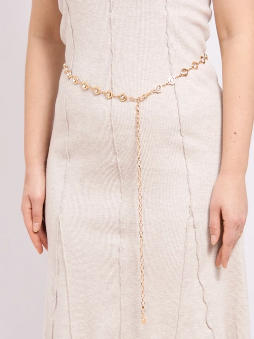 Aurelia Bella Donna – жіночий металевий ремінь з кристалами, золотий 115 см