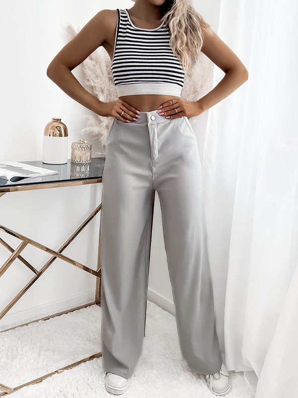 Dámské široké kalhoty ve světle šedé barvě- Oblečení