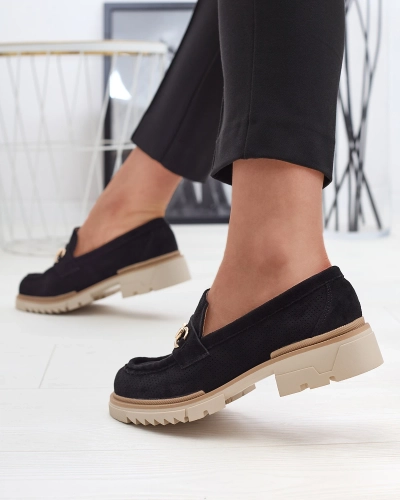 Чорні ажурні жіночі мокасини з ланцюжком Imerila - Взуття