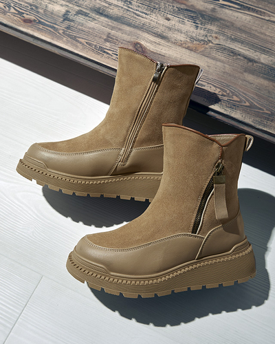 Чоботи жіночі світло-коричневі на плоскому каблуці Mefina- Взуття