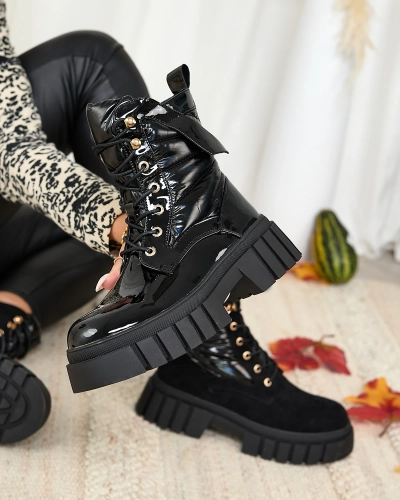 Royalfashion Dámské lakované černé kozačky Wefetto