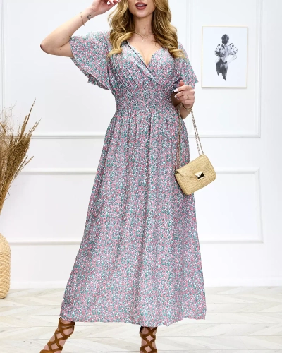 Dámské zelené dlouhé šaty s květinovým potiskem - Oblečení