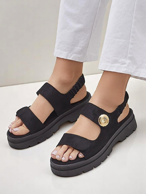 Сандалі жіночі Royalfashion Anthea Nero – чорна замша, платформа 5 см