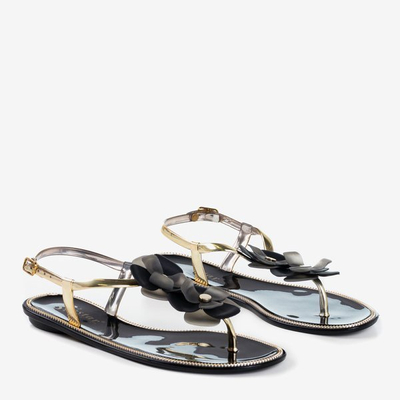 Černé gumové sandály s květinami Fala - Obuv 1