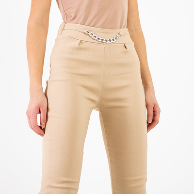 Dámské béžové kalhoty s ornamentem - Oblečení
