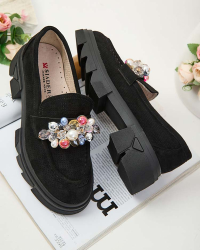 Royalfashion Чорні жіночі мокасини з різнокольоровими кристалами Glam